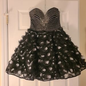 SALE! Blush Prom short formal black, white, silver